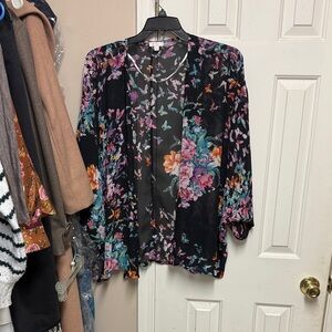 Charming Charlie Black Floral Blouse